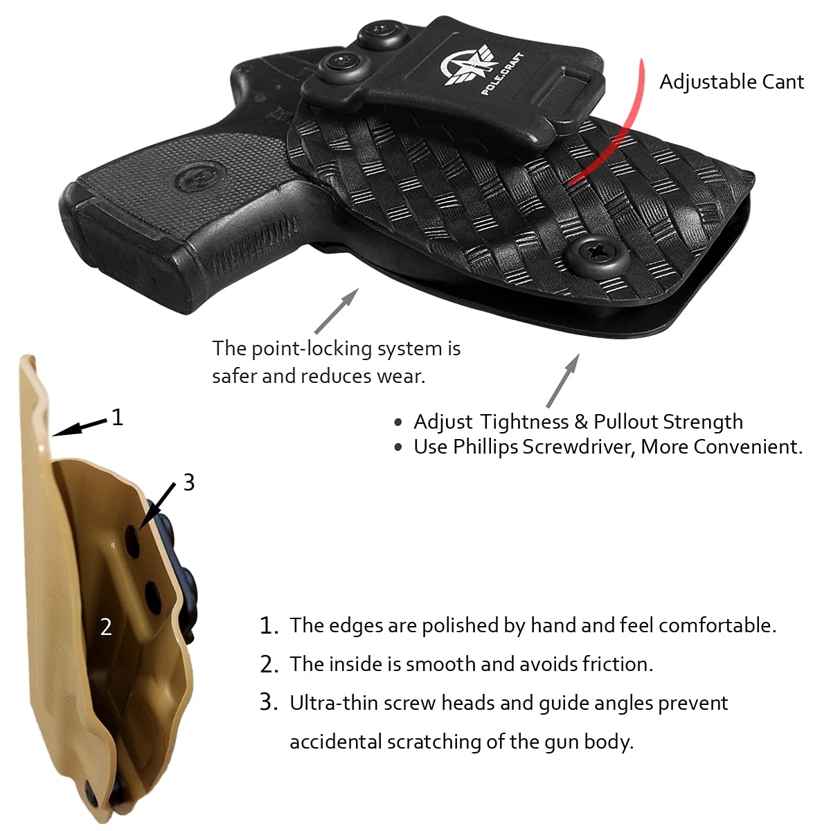 Ruger LCP 380 Fondine Carbon Fiber Kydex IWB Fondine Custom Fit: Ruger LCP 380 Auto Pistol - Cintura Interna Nascosta Il Trasporto - Adj. Ritenzione di cant - Copertura Mag bottone - Nessuna usura, nessun jitter