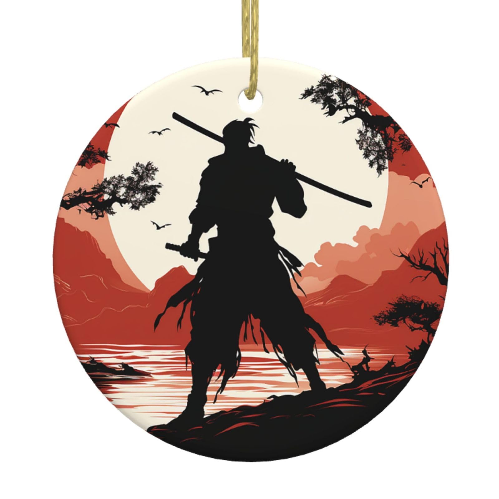 Fodpand Women's White Samurai Christmas Ornaments 2025, Gift Exchange For Men, Collectible Ceramic Ornament Round Hanging Ornaments For Christmas Tree Decoration