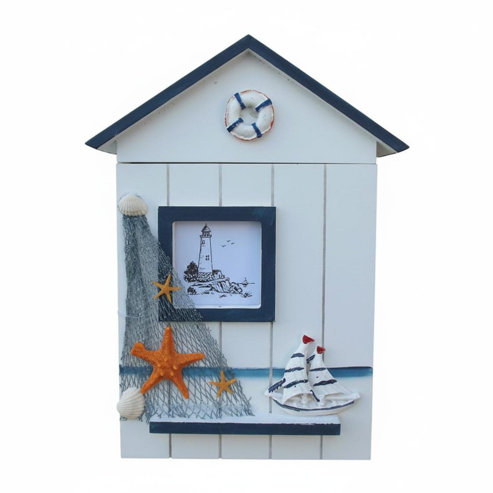Rustic Finish House Shaped Key Box Space Saving Wall Mounted Key Box Handmade Easy Installation for Entryway, Vacation Home, Blue Top Sailboat | Boxes | Woodenware | Decorative Arts-image-43
