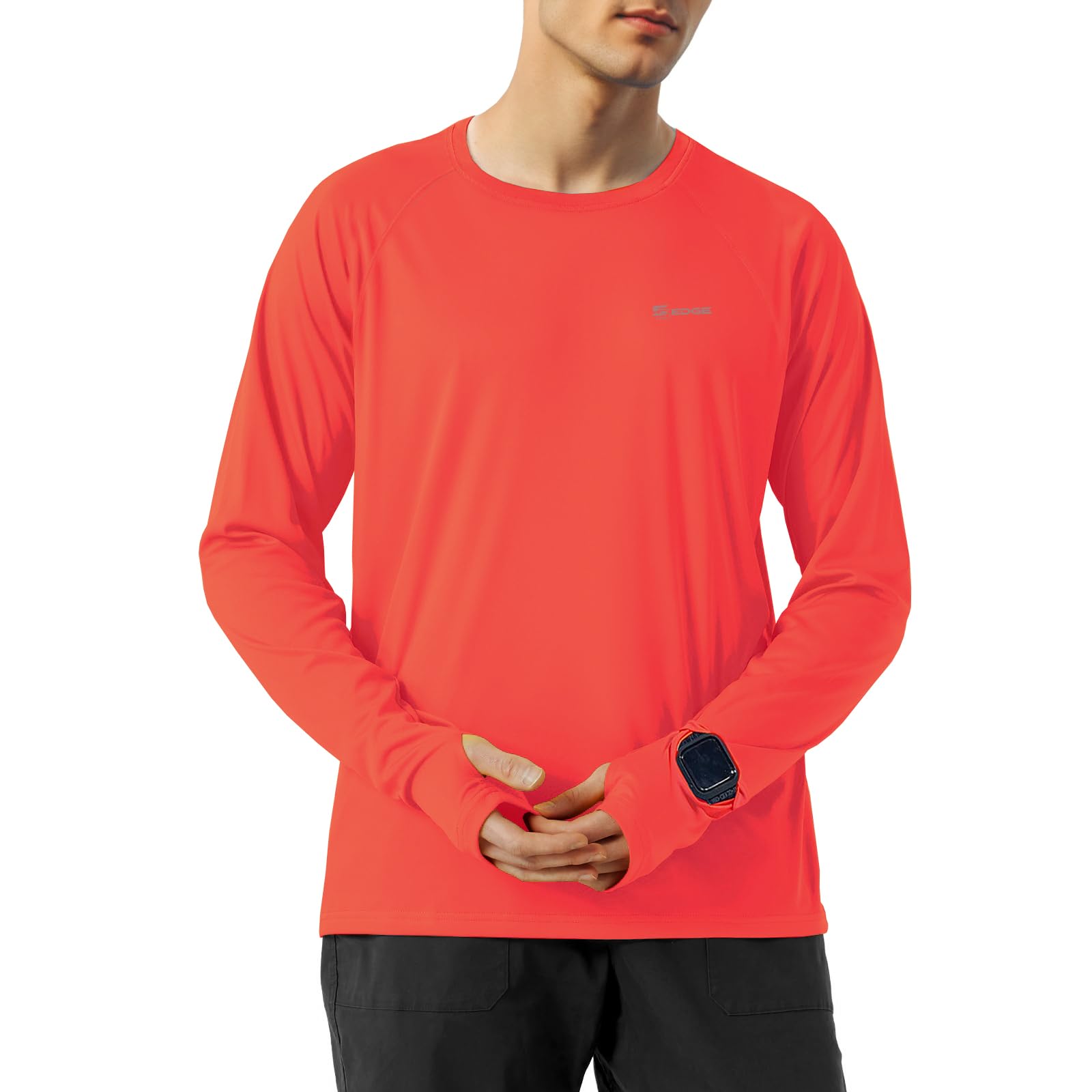 SG Edge Men’s UPF 50+ Rash Guard Shirt Long Sleeve Watch Window Thumbholes Zip Pocket Quick-Dry for Outdoor Activities