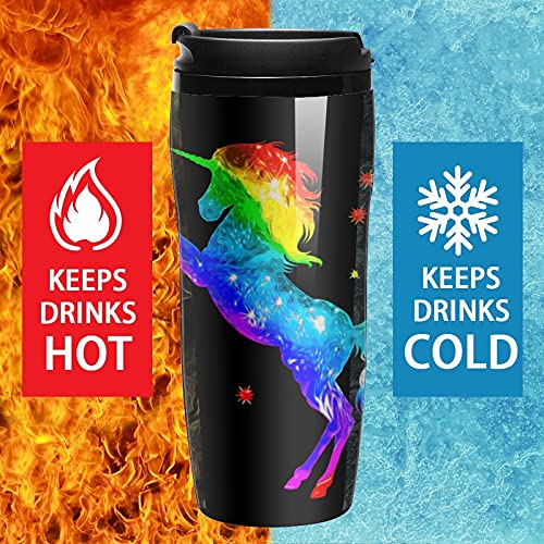 Rainbow Galaxy Unicorn - Vaso de viaje de plástico con tapa, doble pared aislada con diseño de patrón de impresión - Imagen 5