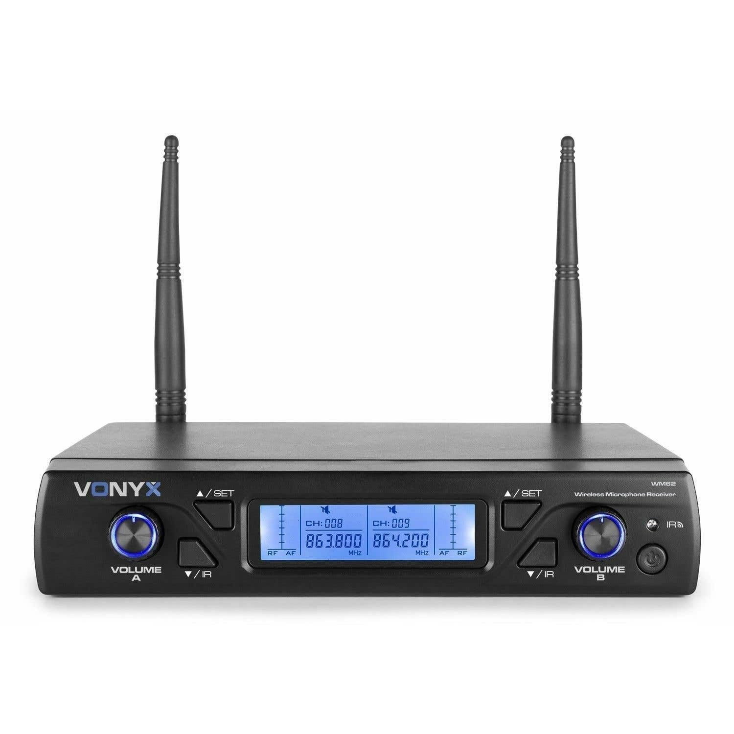 Vonyx WM62 2 kabellose Mikrofone und Empfänger - 16 UHF-Kanäle