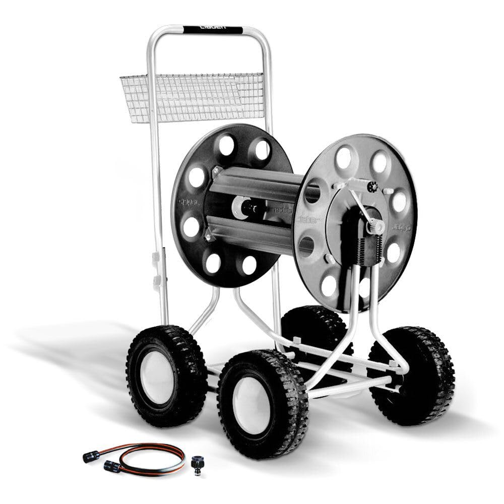 blizz-z Schlauchwagen Premium bis 165 m Schlauchlänge (1/2") oder 75 m 3/4" | Profigerät aus Metall mit 4 Rädern und Ablagekorb (unmontiert) - Made in EU