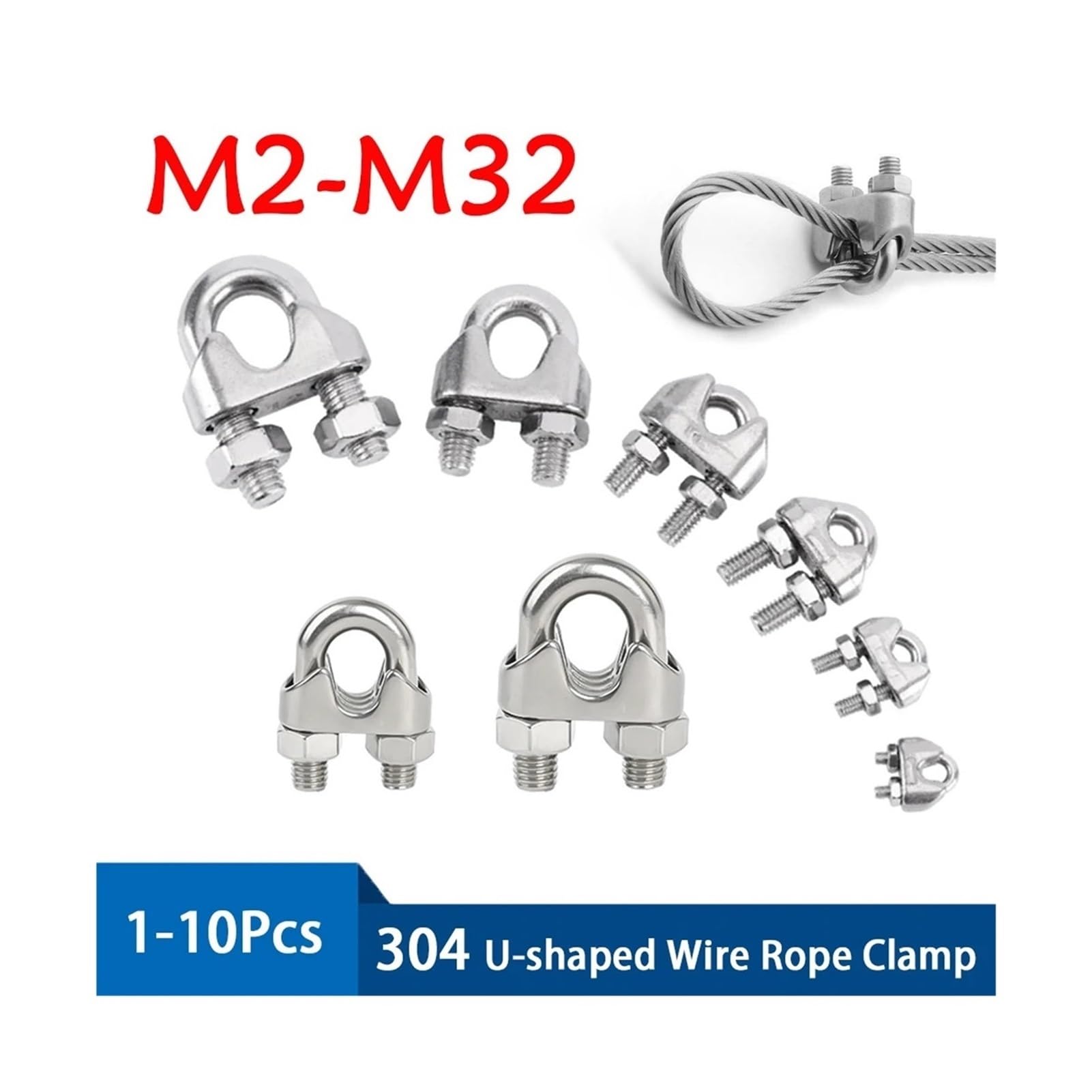 Abrazaderas para cables metálicos, Abrazaderas de cable tipo U de acero inoxidable 304 M2-M32(M16-5Pcs)