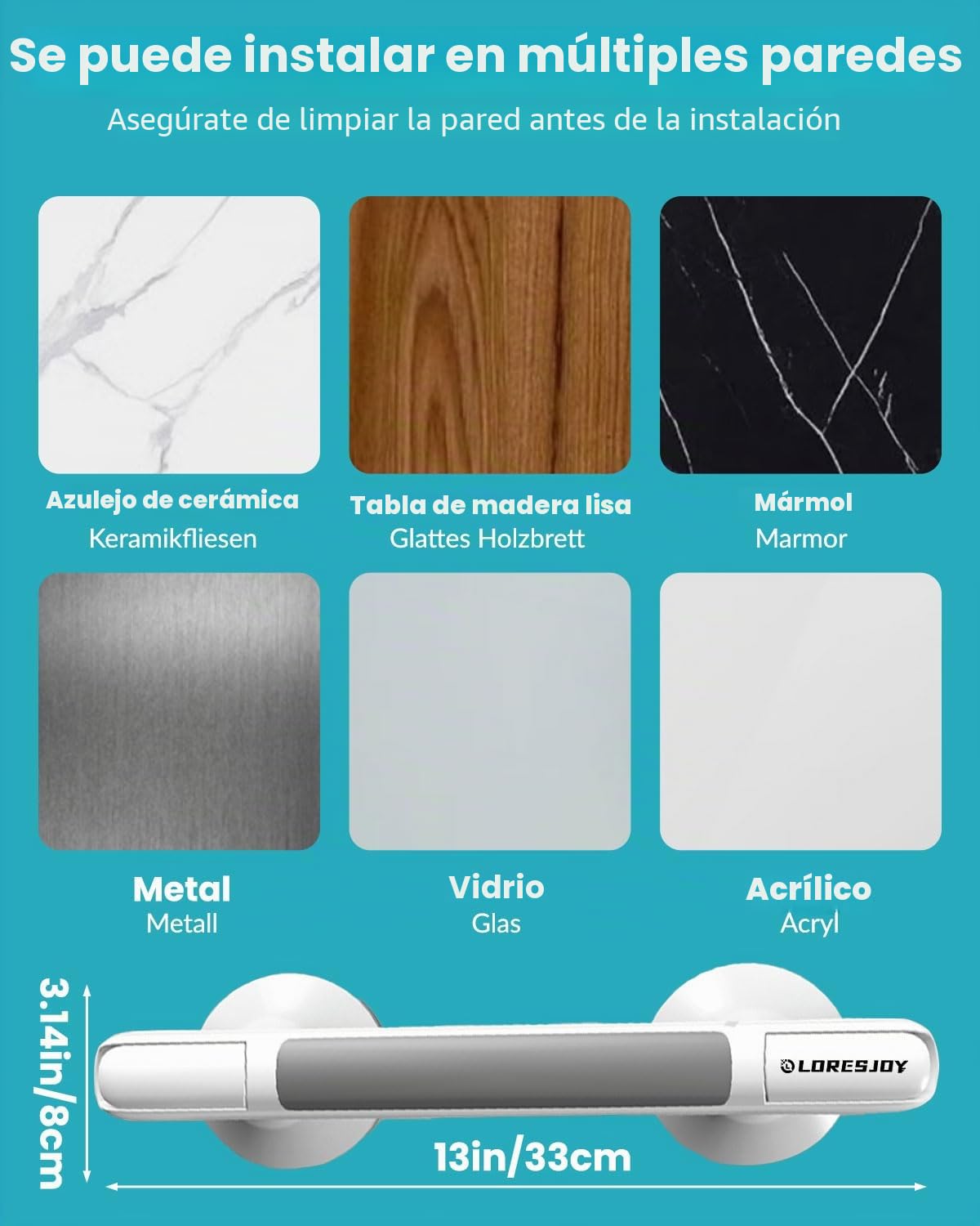 Barras de Agarre para Baño, Asa de Seguridad para Baño con Ventosa, Agarrador Duchas Personas, Seguridad para Ancianos, No Requiere Perforación, Ducha de Apoyo (1pcs)