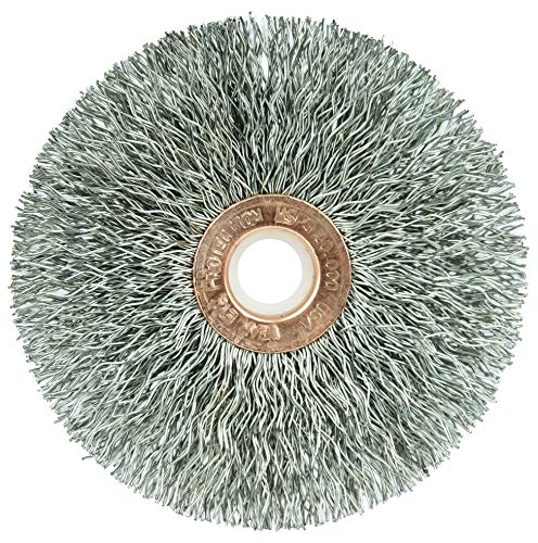 Image of Weiler 16973 3 inch Crimped Wire Wheel, .014 inchStainless Steel Fill, 1 /2 inch-3 /8 inchArbor Hole, Made in the USA