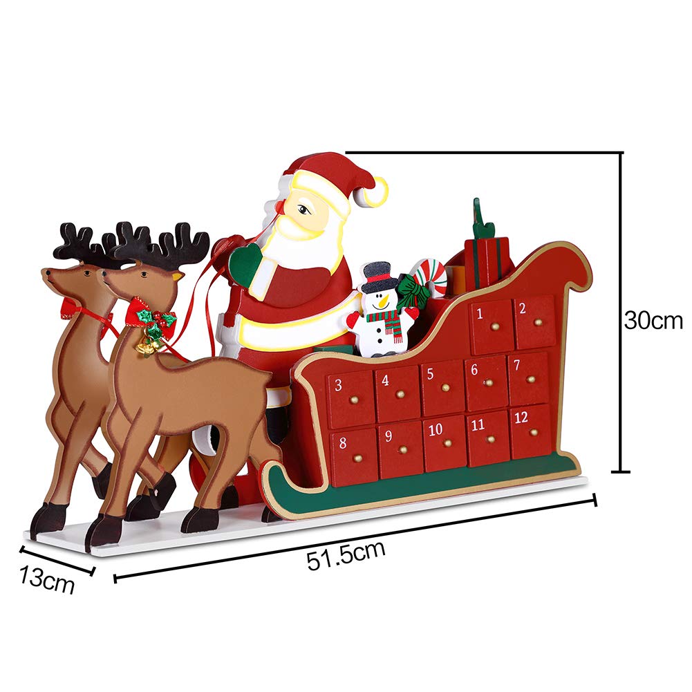 Bakaji Calendrier de l'Avent de Noël en bois avec 24 tiroirs numérotés pour surprise, décorations de Noël, maison (sange Père Noël)