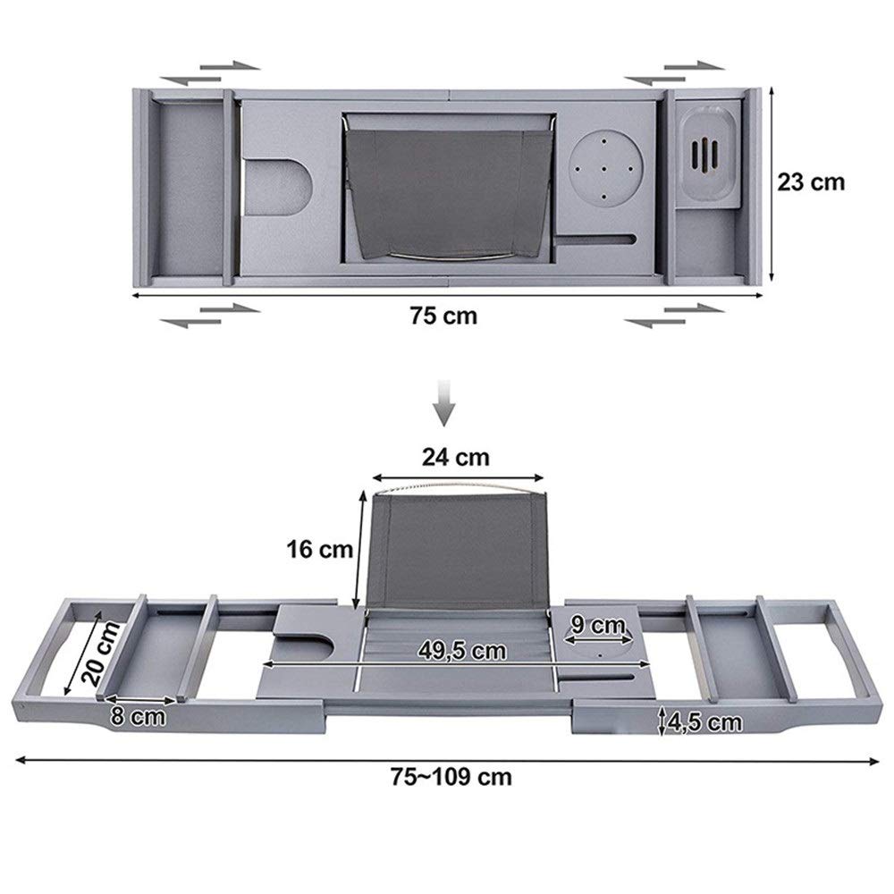 Estante para bañera Puente de Bandeja de baño de bambú con Lados Extensibles Soporte para Tableta para Libros Incorporado Bandeja para teléfono móvil Soporte para Copa de Vino Toalla de jabón Ban