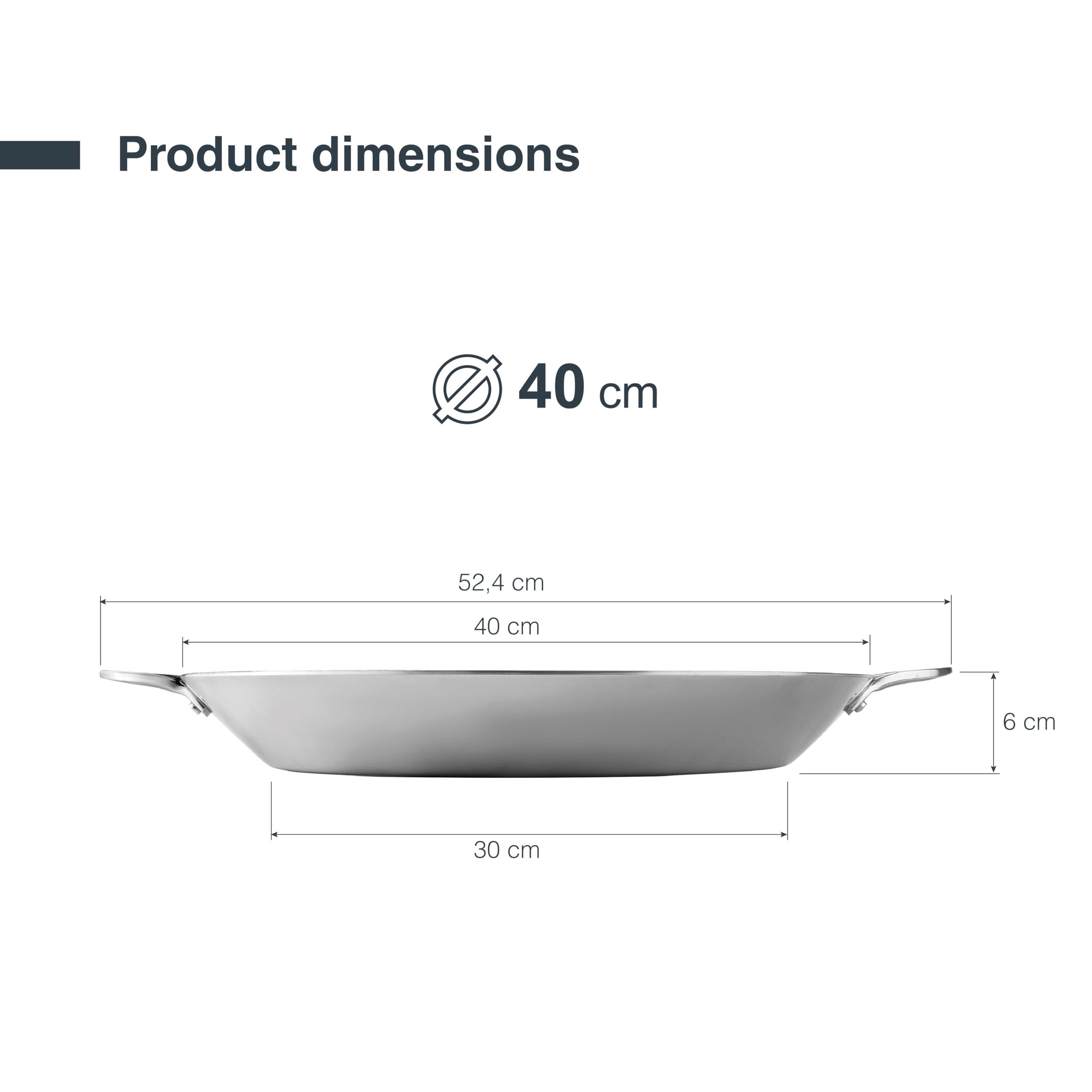 LACOR - 60840 - Padella per Paella TriChef in Acciaio Inox, Tecnologia Tricapa, Manici in Acciaio Inox, Induzione e Forno, 7 Porzioni, Facile Pulizia, Lavastoviglie, ø 40 cm e Altezza 6 cm