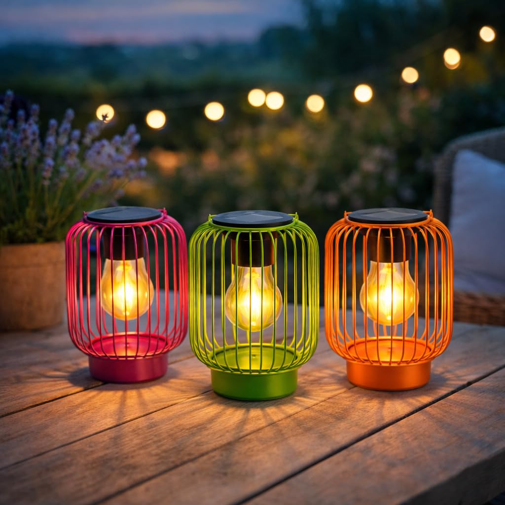 formano Solar LED Windlicht 3er Set Metall Außenleuchte Dämmerungssensor & IP44 - inkl. 3X AA Akku, 16x12x12 cm - warmweiß, für Terrasse, Balkon & geschützten Gartenbereich