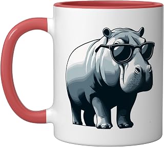 Funny Hippo With Sunglasses Hippopotamus Zoologist Zookeeper Ceramic Mug, Red/White, 11oz