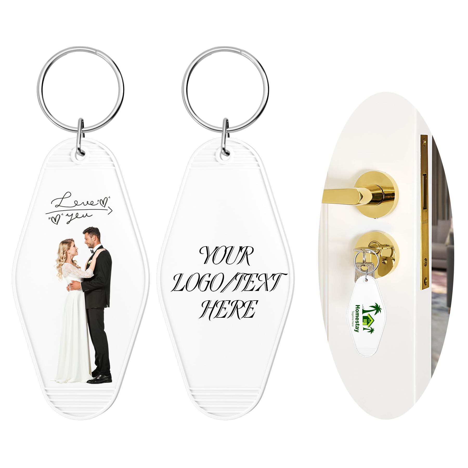 TOUNGEANE Custom Hotel Motel Keychain, 30PCS Double-Sided Print Custom Keychain with Picture, Personalized Key Tags