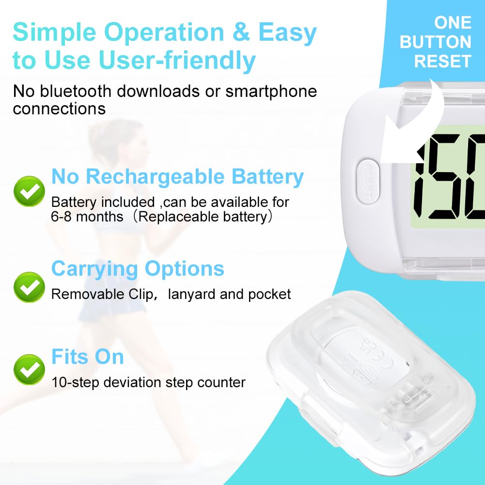 Flintronic Pedometro Contapassi da Passeggio, 3D Contapassi Elettronico Accuratamente, Pedometro Sportivo Portatile con Cordino a Clip per Bambini/Fitness Uomo/Donna/Anziani