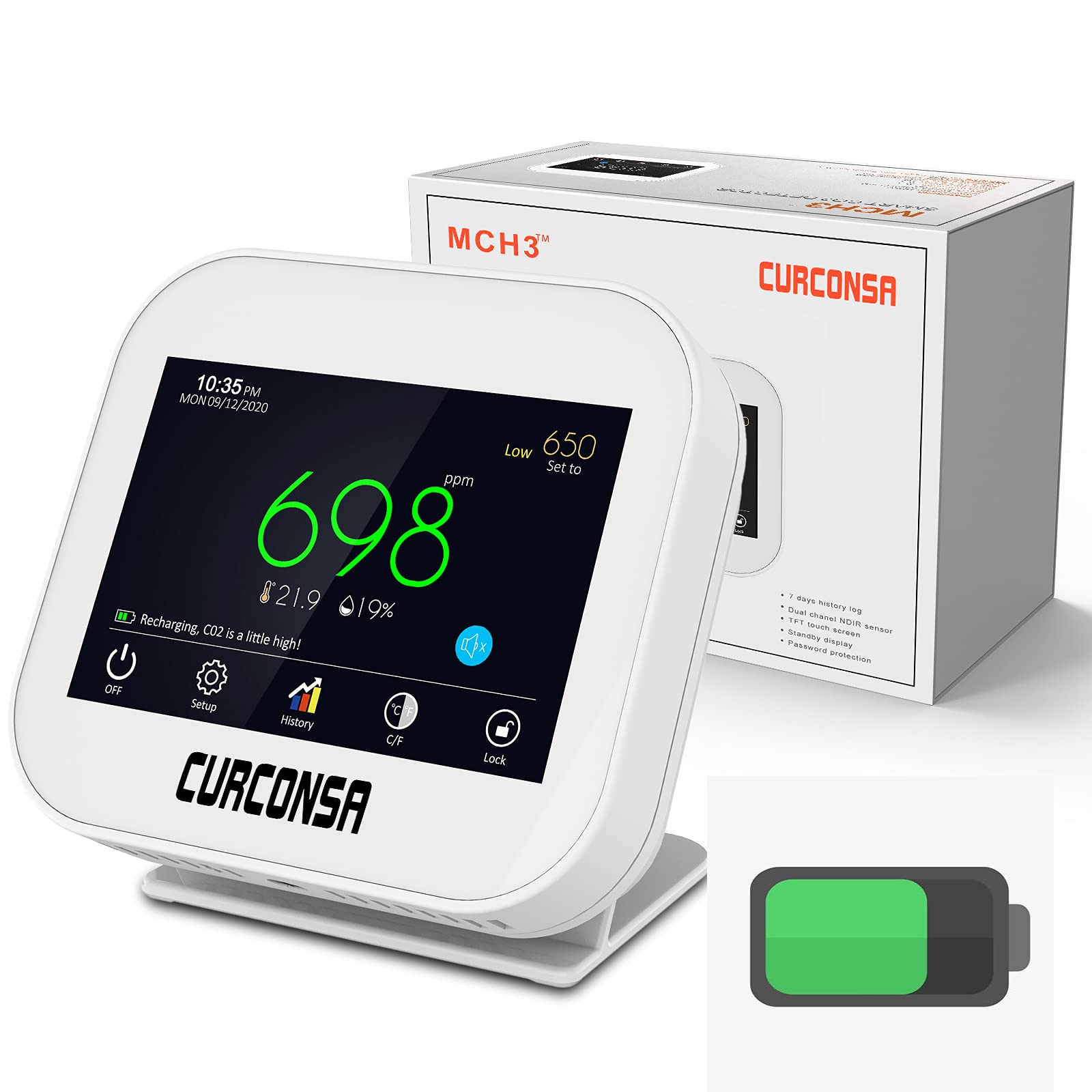 Buy CO2 Monitor, CURCONSA CO2 Meter with Ambient Temperature, Humidity