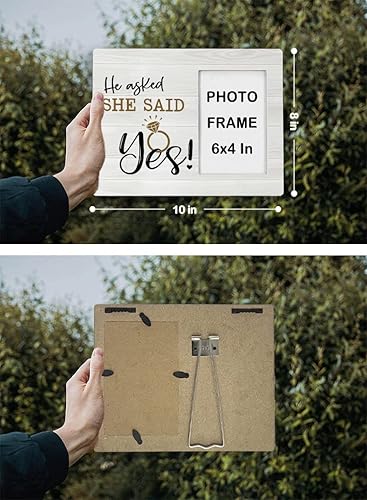Miniatura 5 de FONDCANYON Marco de fotos con texto en inglés He Asked And She Said Yes, marcos de fotos de propuesta, regalos de compromiso para él, su novia para