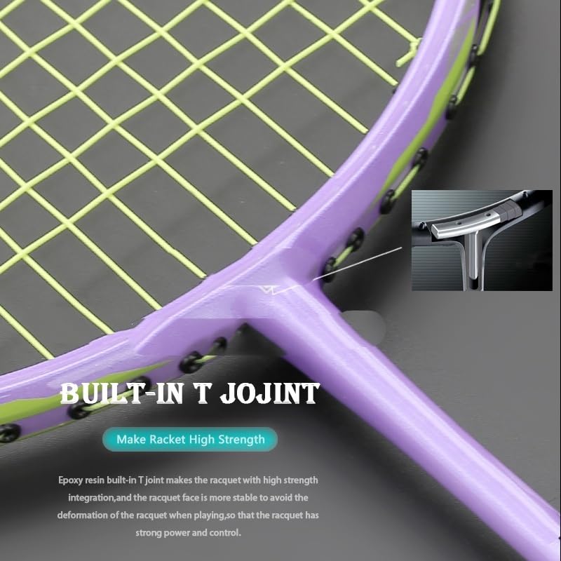 Badminton Set Racchette da Badminton Offensive in Fibra di Carbonio 8U 62-65G incordate, 22-35 libbre, Sport con Racchetta for Adulti(Red)