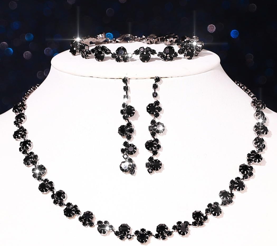 Aukmla Bridal Wedding Jewelry Set Silver Rhinestones Choker Necklaces Earrings Bracelet Sets Prom Jewelry for Women and Brides - Image 6