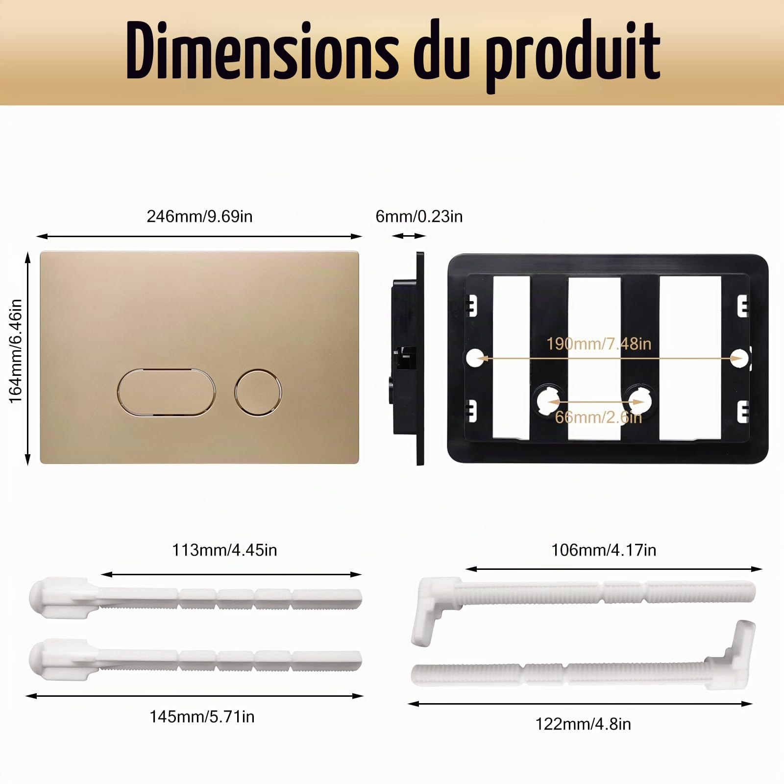 ACESOME Pour plaque de déclenchement Geberit Sigma 01, Sigma10, Sigma20, Sigma21, Sigma30, Sigma50, Sigma60, plaque de déclenchement en plastique pour chasse à 2 débits (doré)