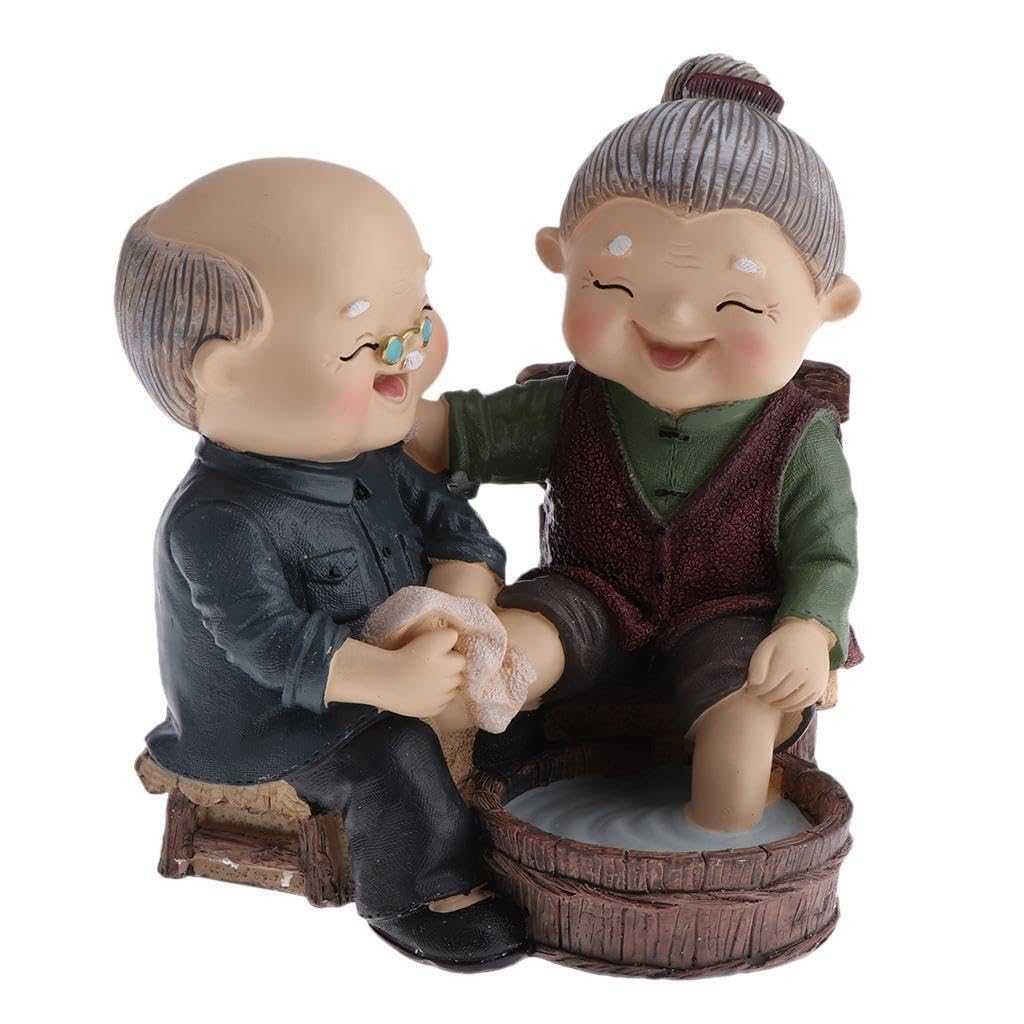 ALCXAZS Adorable Resin Happy Elderly Couple Figurine Classic Old Age Life Home Decor Grandparents for Creative, Foot Washing