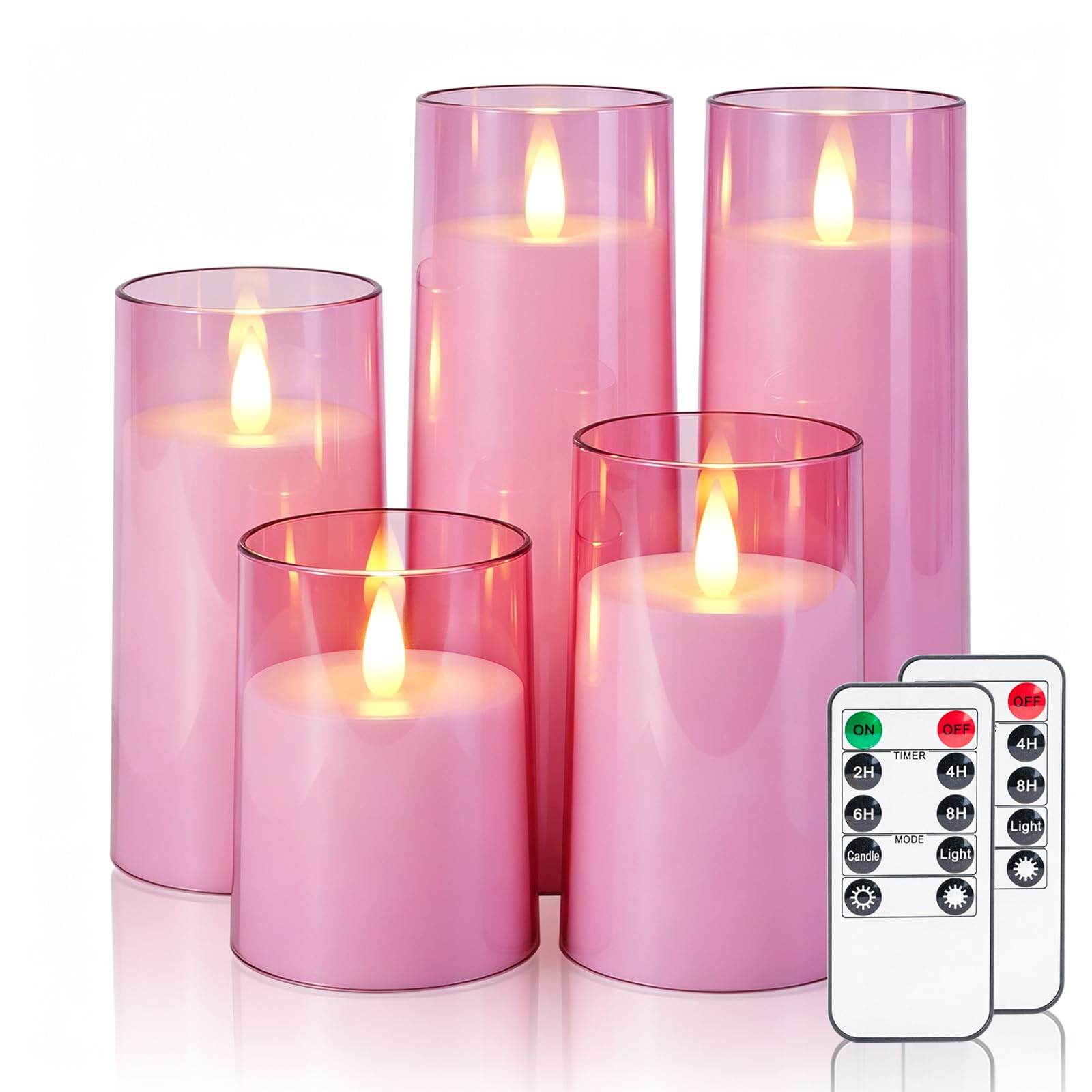 Homemory Realistic Flickering Flameless Pink Candles with Remote &amp; Timer