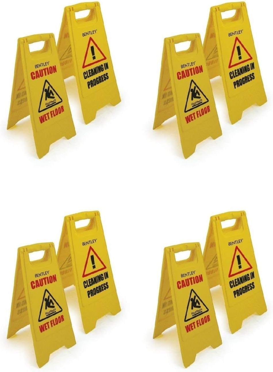 Set 4 Cartelli Pavimento Bagnato Gialli 60x30 cm, Segnale di Pericolo Bifacciale Pieghevole in Polipropilene, Pulizia in Corso, Alta Visibilità