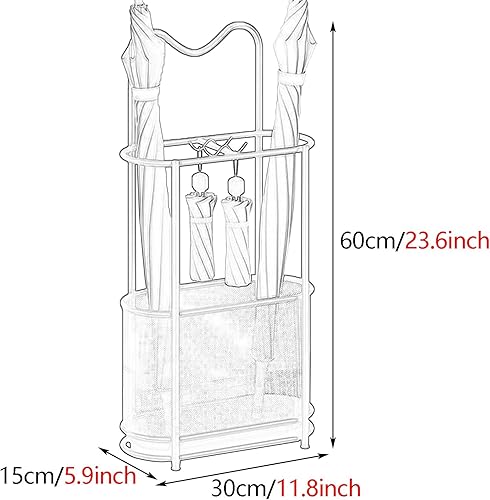 Miniatura 2 de Soporte de malla metálica para paraguas con ganchos, soporte de paraguas independiente para el hogar, entrada, oficina, hotel, estante de