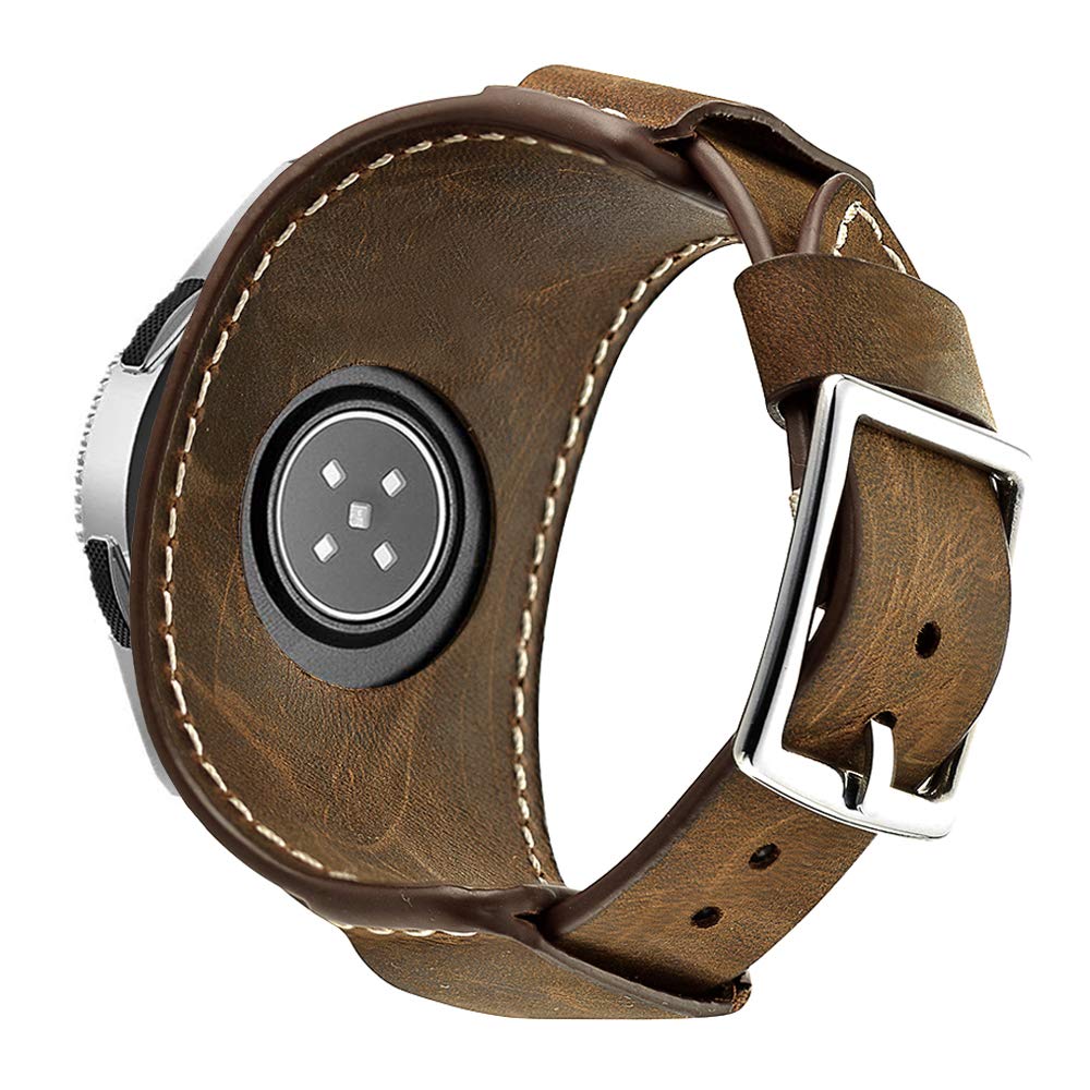 Leotop Compatible with Samsung Galaxy Watch 46mm/Gear S3 Frontier/Galaxy Watch 3 45mm /Classic Strap, 22mm Replacement Genuine Leather Cuff Band with Stainless Steel Buckle for Men Women (Coffe)