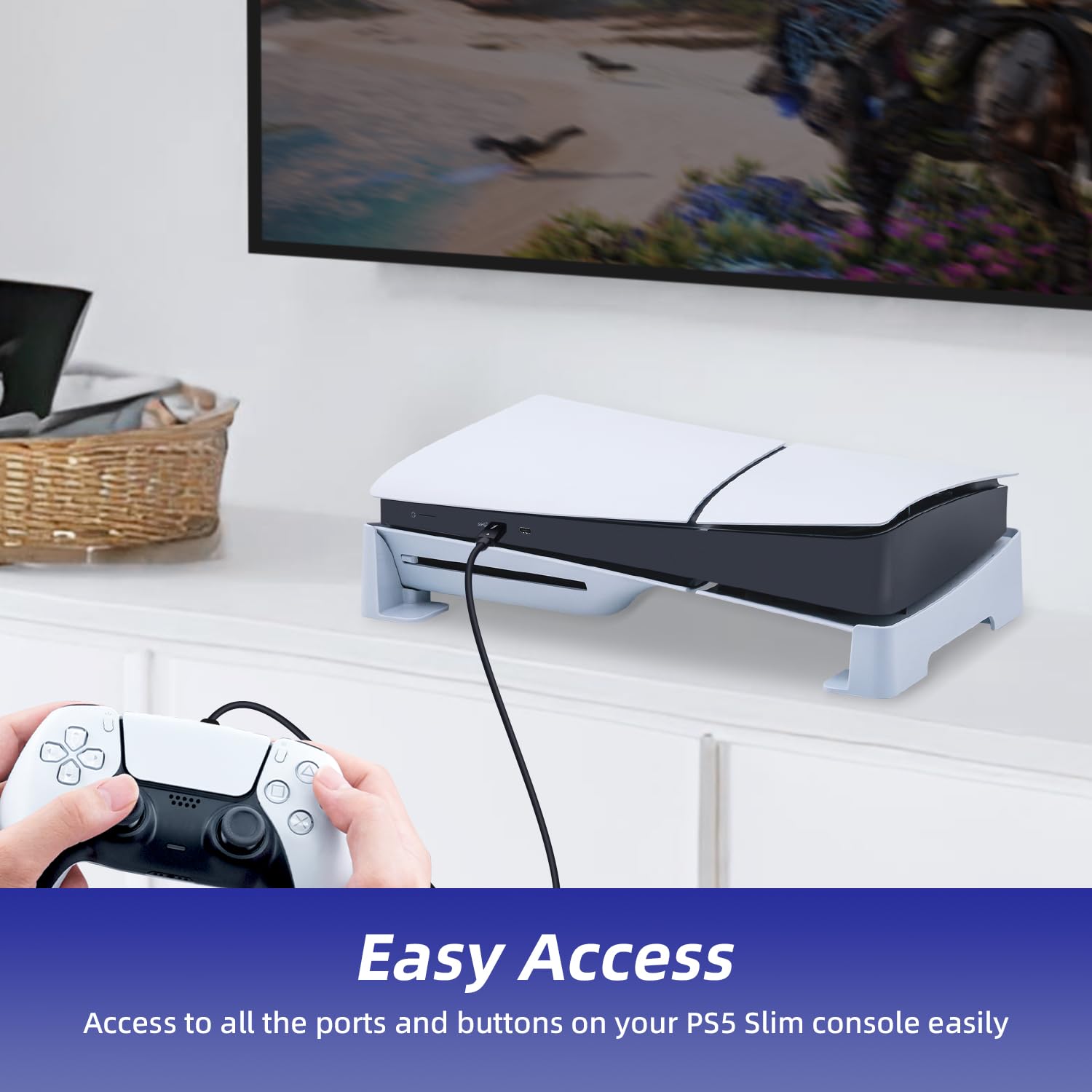 Soporte Horizontal para PS5 Slim / PS5 Pro DE/UHD Consola, Base de Soporte de Accesorios para PS5 Slim Disc y Edición Digital con Almohadilla Antideslizante - Blanco