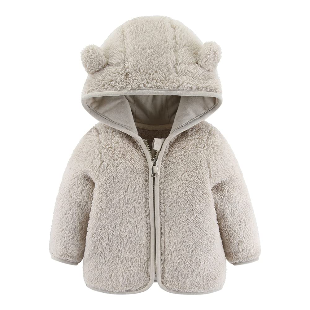 Baby Girls Boys Fleece Hooded Jacket Zip Up Teddy Coat Winter Warm Bear Ear Cute Jackets Toddler Kids Outerwear