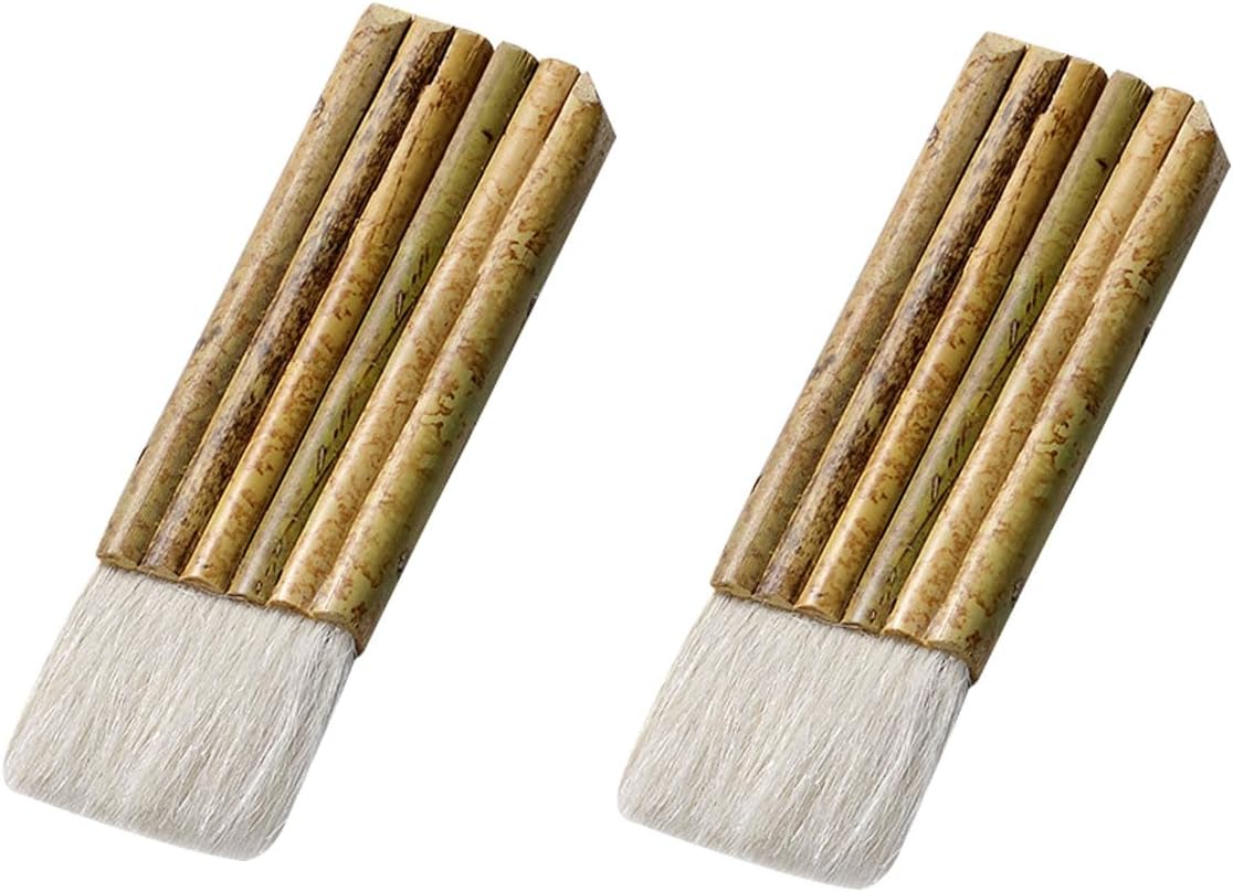 2 Pieces Hake Blender Brush Bamboo Art Brush for Ceramics