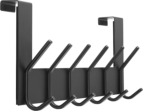 Dseap Perchero para colgar sobre la puerta, 6 ganchos para colgar ropa, sombrero, toalla, color negro