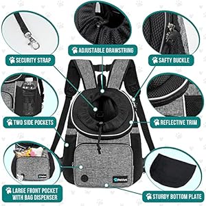   PetAmi-Dog-Front-Carrier-Backpack-Adjustable-Pet-Cat-Chest-Ventilated-Dog-Carrier-for-Hiking-Camping-Travel-Small-Medium-Puppy-Large-Cat-Carrying-Bag-Max-10-lbs-Gray