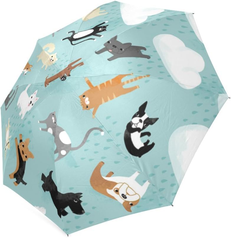 Funny Cute Raining Cats & Dogs Compact Umbrella Folding Travel Rain/Sun Umbrella Anti-uv, Windproof Rainproof Umbrella