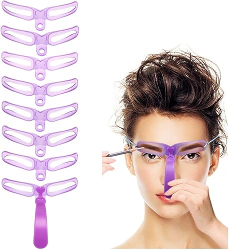 Plantillas para cejas, plantilla de cejas, kit de modelado de cejas, 8 estilos de plantilla reutilizable para cejas con mango y correa, lavable