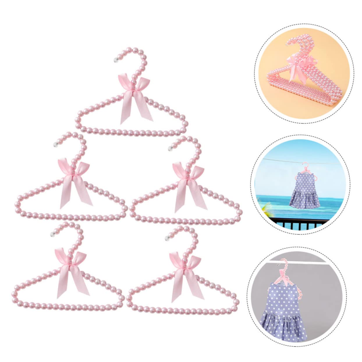 VICASKY 5pcs Small Pearl Hangers for Clothes Clothing Hangers Non Slip Design for Closet and Nursery for Girl Outfits