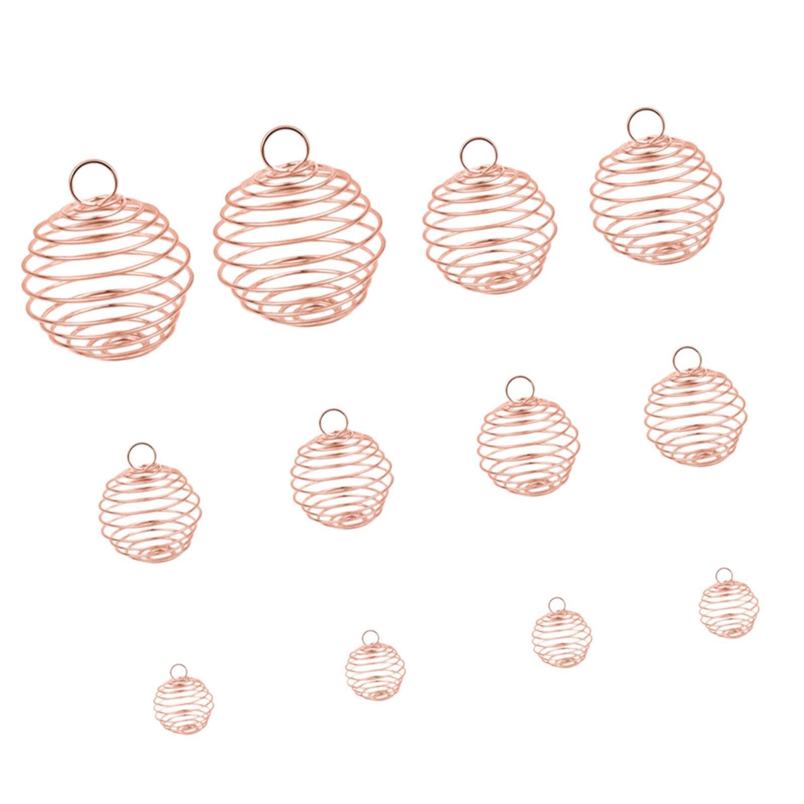 ALCXAZS Bead Cage Pendants Round Dangle Charms with Hole Captivating Hollow Cage Pendants Stylish Charms for Unique Craft Projects Spring Ball Bead Cages, Rose Gold, 10mm 15mm 20mm 25mm