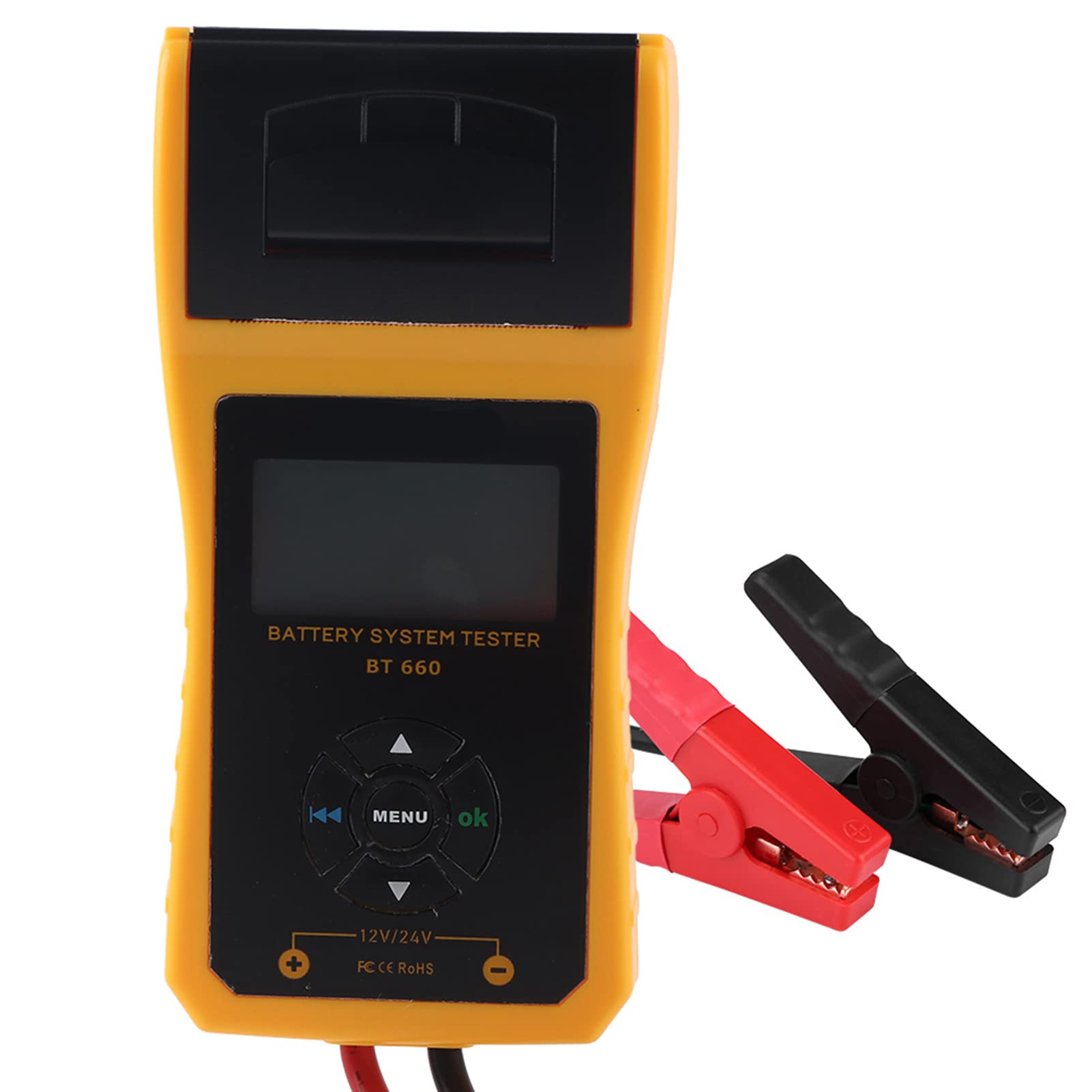 Cryfokt Tester Batteria Auto 12V, Analizzatore Batteria Digitale Auto con Stampante Integrata per Batterie Al Gel AGM Normali, Supporto Multilingue, capacità di Carico 100-3000 CCA