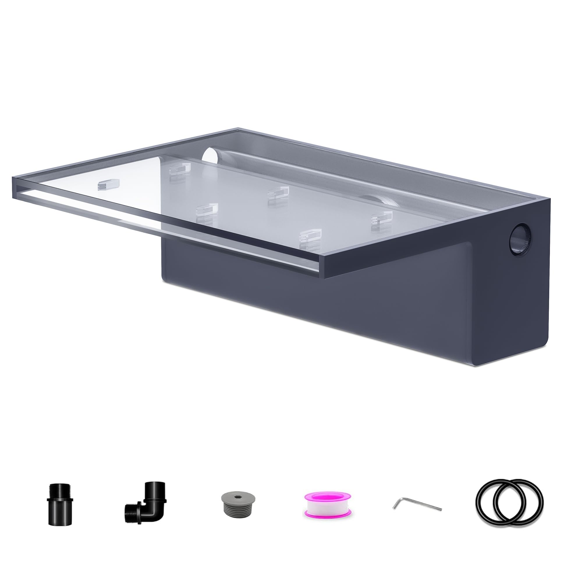 Pool Fountain, LONGRUNNEW Transparent Acrylic Pool Waterfall Spillway with Pipe Connector Kits for Indoor/Outdoor Decorative, 11.8 Inches Pool Water Feature for Garden Patio, Backyard Koi Pond Decor