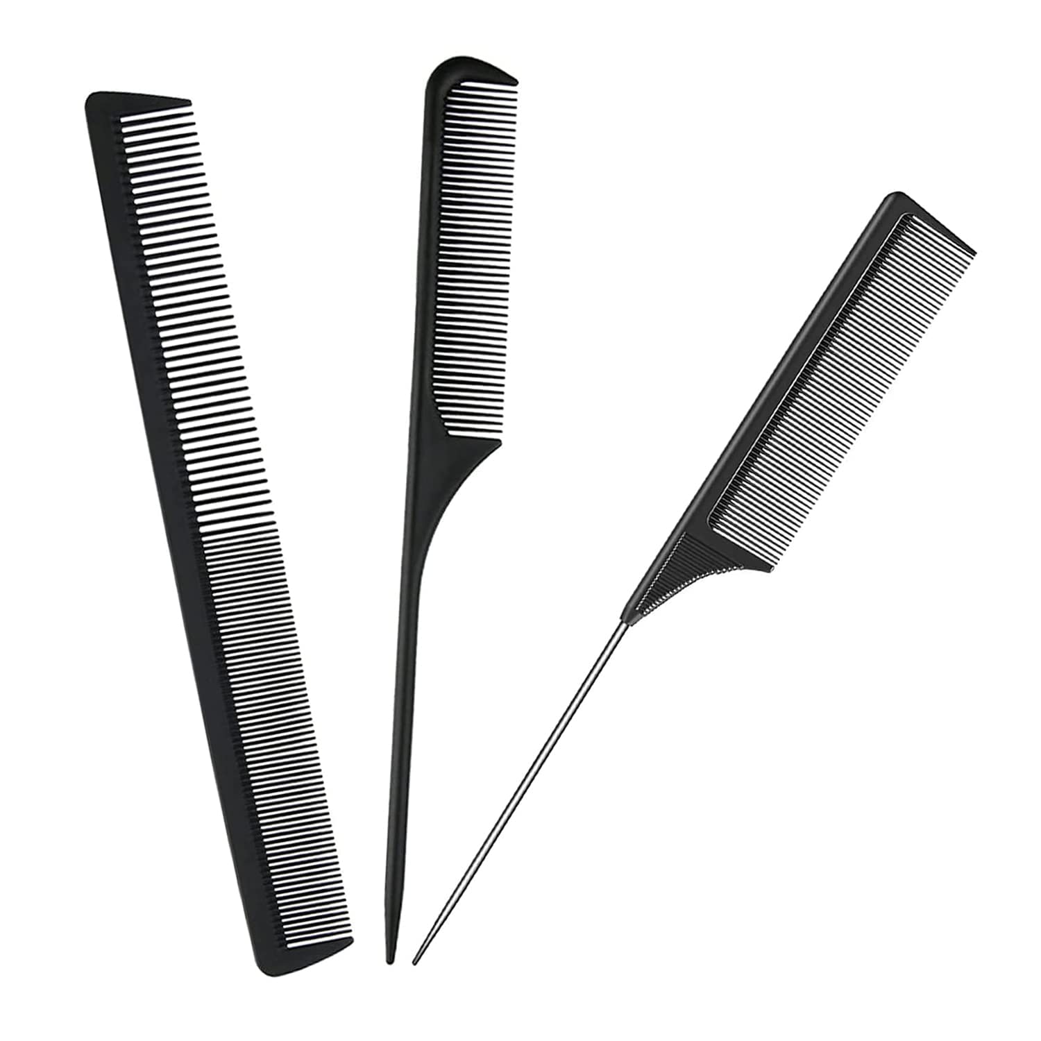 SANDIP 3 Pieces Tail Combs Set,Salon Hair Comb,Hairdressing Barber Comb,Teasing Hair Comb for Women Men,Heat Resistant Carbon Lift Teasing Combs for Home.