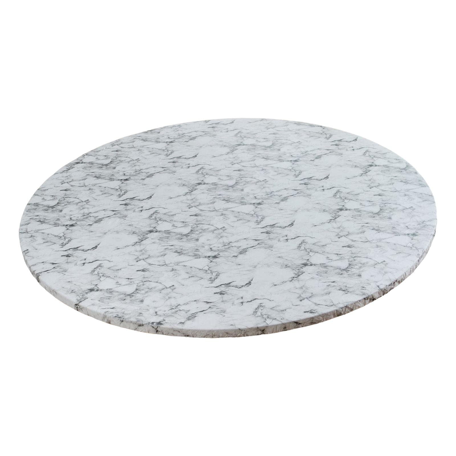 Fenteer Round Fitted Tablecloth with Flannel Backing, Waterproof Wipeable Table Cover Elastic Edge, Luxury White Marble Pattern, for Round Tables, 102 to 112cm