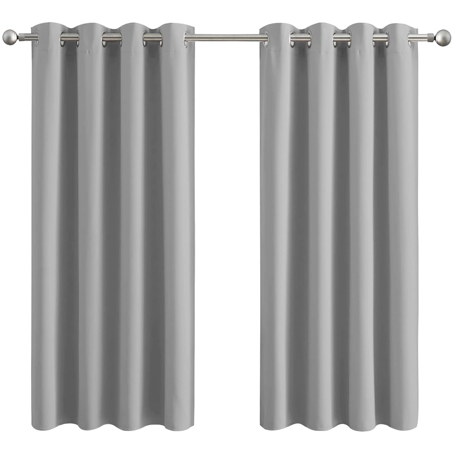 Aspire Homeware Light Grey Blackout Curtains For Bedroom - Eyelet Curtains Living Room - Super Soft Thermal Insulated Window Curtain & Drapes With Tiebacks 66 X 54 Inch 2 Panel