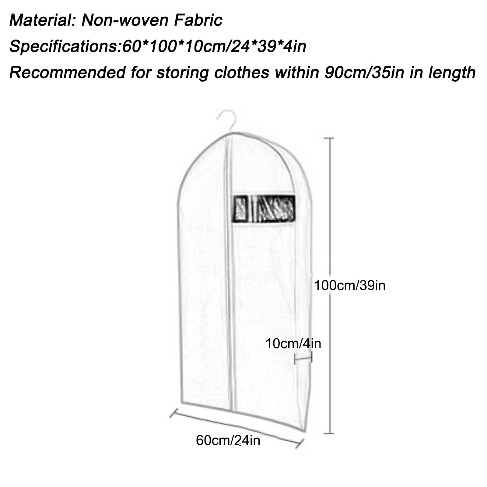 5 Paquetes de Porta Trajes Caballero, Fundas Ropa de Novia con Ventana Transparente, Funda Traje, para Suéter, Abrigos, Vestidos(Black,60 * 100cm/24 * 39in)