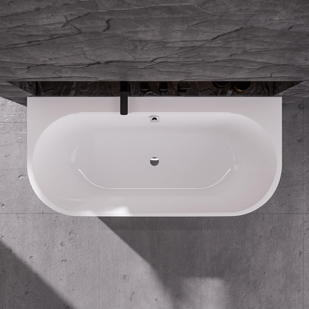 ECOLAM Vorwandbadewanne halb freistehende Badewanne Vigoo Wall I moderne Wandbadewanne Wanne Top QUALITÄT Acrylwanne I Wandmontage Komplett Set Click Clack (Ablauf chrom, 160 x 75 cm)