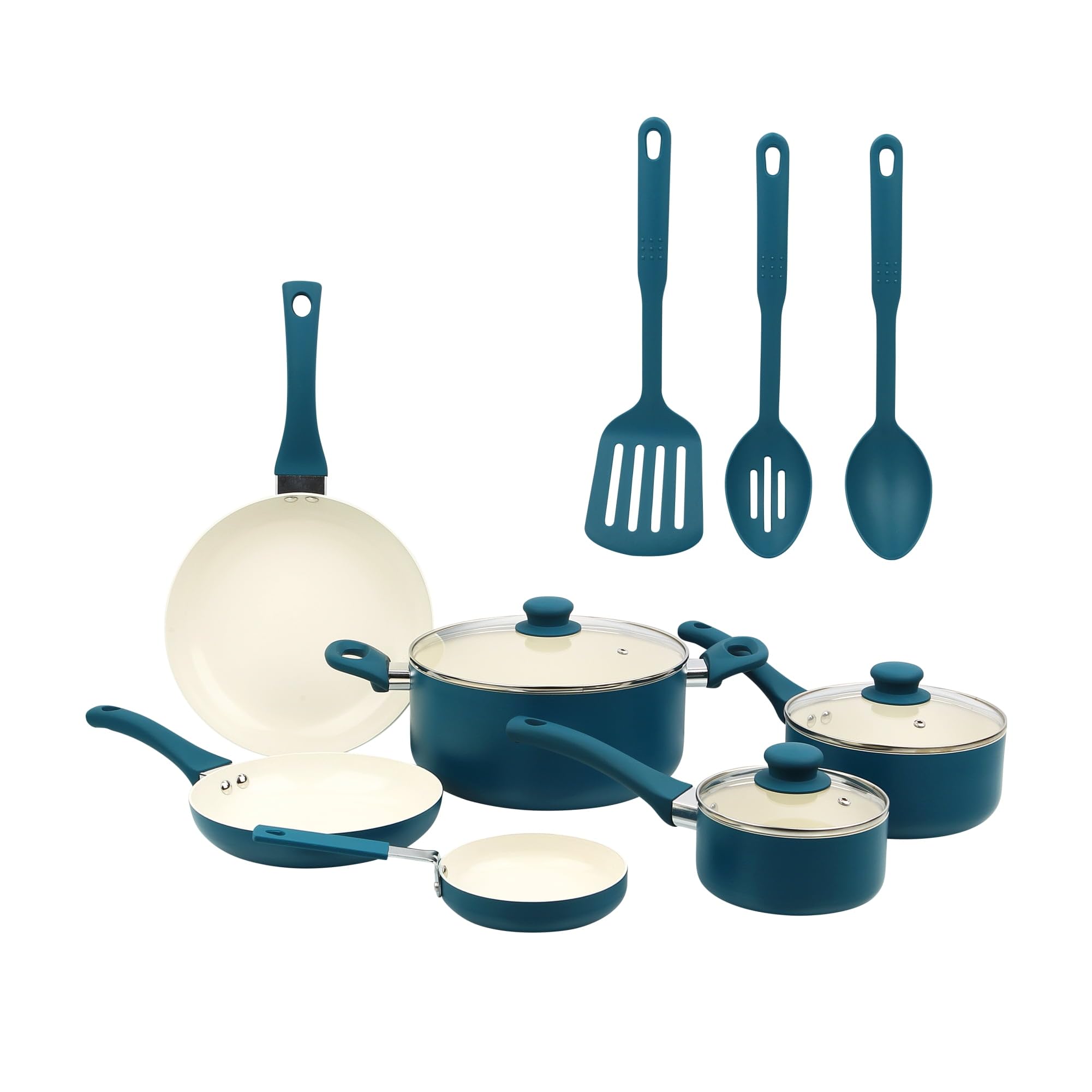 12 Piece Ceramic Nonstick Aluminum Pots and Pans Cookware Set Non-stick ceramic coating Suitable for all stoves except