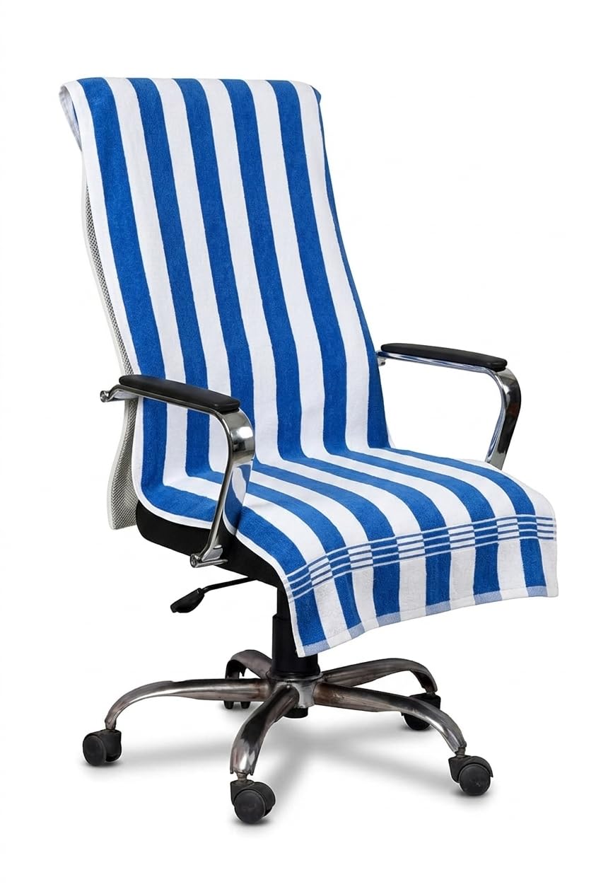 LRSDAA Luxury Cotton Office Chair Towel, 500 GSM, Light Blue Solid Colour with Tie Knots, Furniture Cover