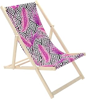 Novamat – Tumbona de jardín de madera, plegable, tumbona para relajarse, silla para la playa, Hojas de color rosa.