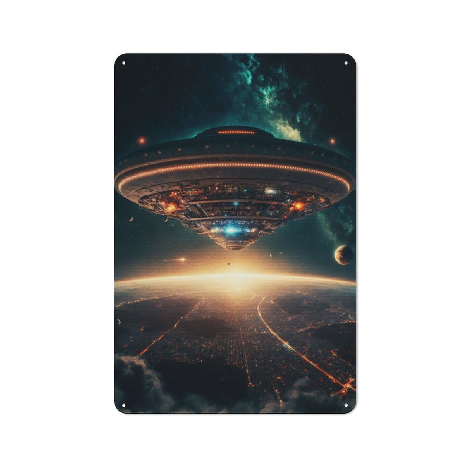 Junmoney Ufo Invade Interstellar Decorative Metal Plaque With Design 30X20cm, Casual Utility Space Decor For Patio Bar, Workshop, Shed Or Kitchen
