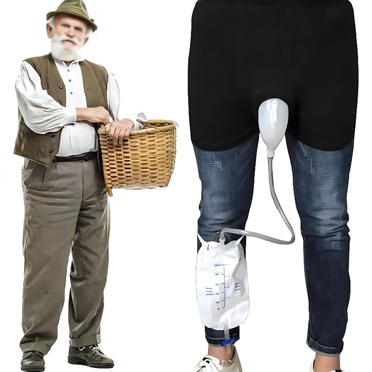 Bolsas para orinar de viaje para hombres, sistema de bolsa de drenaje urinario de 500 ml, colector de orina para hombres, dispositivos transpirables para la incontinencia masculina, bolsa urinaria p