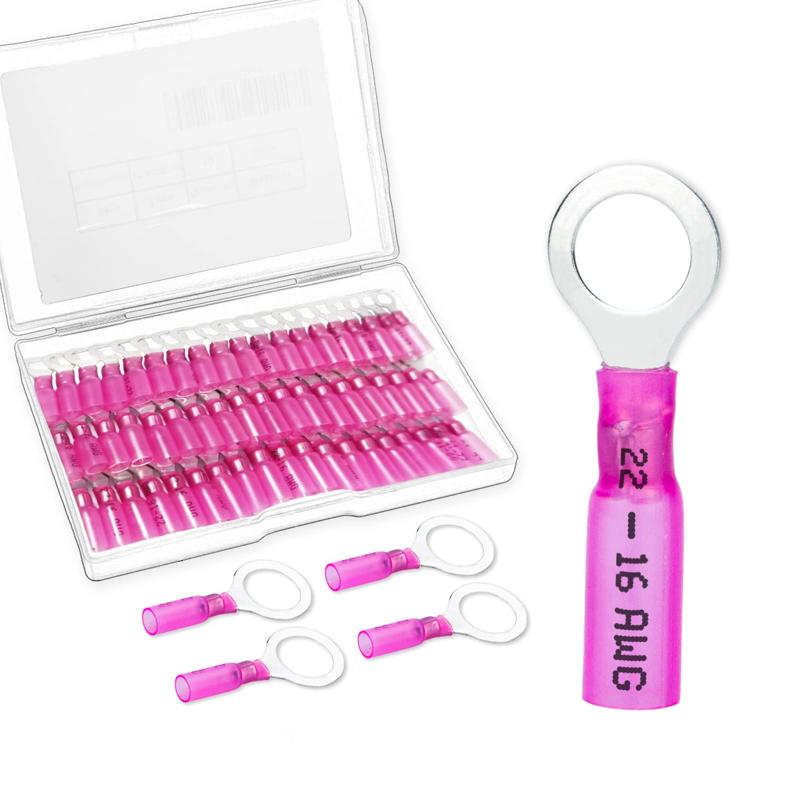 60 PCS Heat Shrink Wire Connectors, 22-16 AWG Ring Terminals, 22-16 Gauge 5/16" Stud(M8) Automotive Marine Ring Connectors by Housun