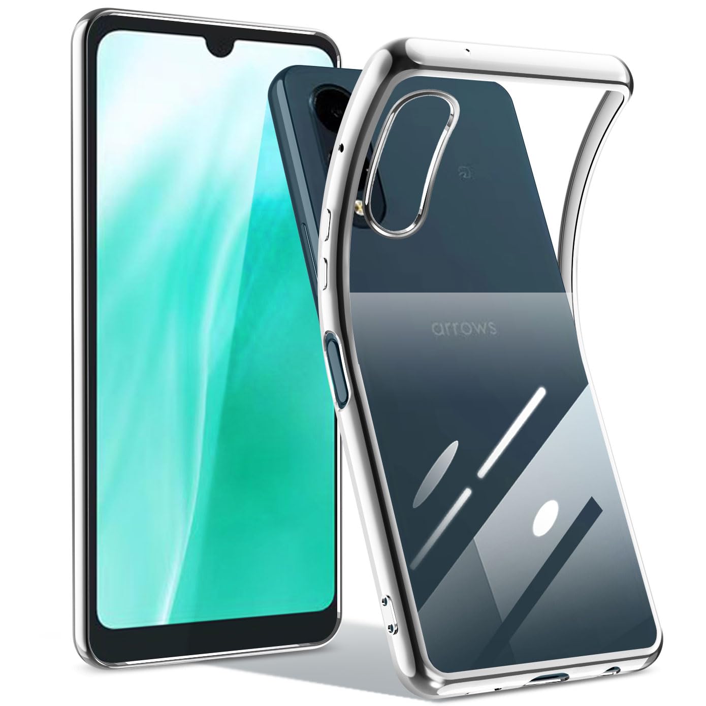 arrows F - 52 e本体 シルバー ケース付き arrows We2 F-52E(docomo) サイドメッキ加工 TPU クリア 耐衝撃 衝撃